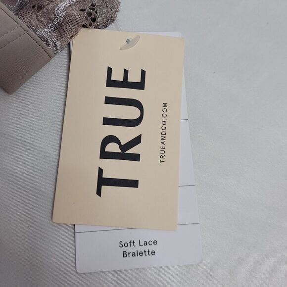NEW TRUE soft lace thong and soft lace wirefree bralette in‎ mink gray set S - Picture 9 of 11